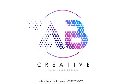 AB A B Pink Magenta Dotted Bubble Letter Logo Design. Dots Lettering Vector Illustration
