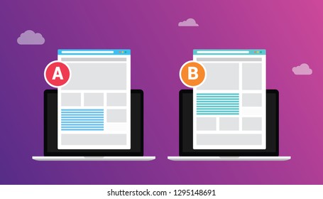 ab a b split testing concept with two business men compare test result between 2 page of website design comparison - vector illustration