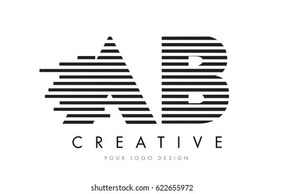 AB A B Zebra Letter Logo Design with Black and White Stripes Vector