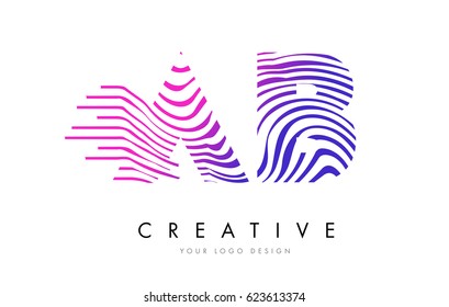 AB A B Zebra Letter Logo Design with Black and White Stripes Vector