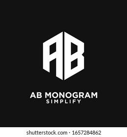 ab, ba, a b initial monogram hexagon letter white logo design with black background