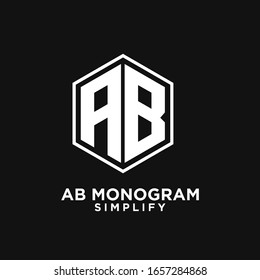 ab, ba, a b initial monogram hexagon letter white logo design with black background