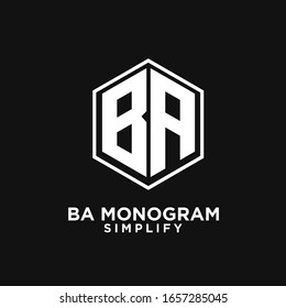 ab, ba, a b initial monogram hexagon letter white logo design with black background