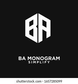 ab, ba, a b initial monogram hexagon letter white logo design with black background