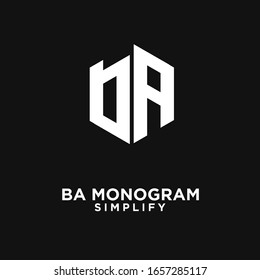 ab, ba, a b initial monogram hexagon letter white logo design with black background