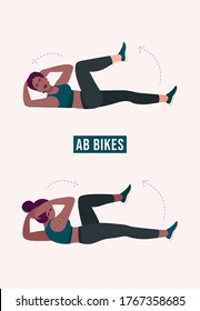 AB Bikes exercise, Woman workout fitness, aerobic and exercises. Vector Illustration.