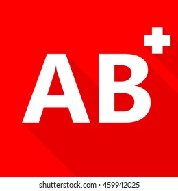 AB+ blood type on red background.