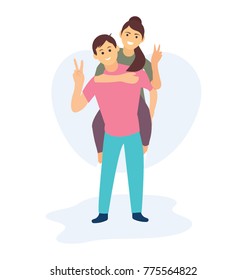 
Ab boy is holding a girl on his back and celebrating their victory. Concept of victory 
