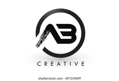 AB Brush Letter Logo Design with Black Circle. Creative Brushed Letters Icon Logo.