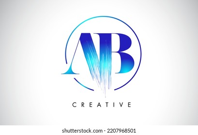 AB Brush Stroke Letter Logo Design. Blue Paint Logo Leters Icon with Elegant Circle Vector Design.