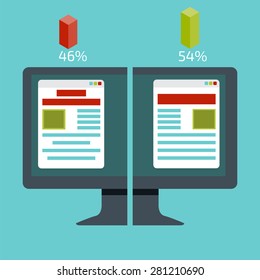 A-B comparison. Split testing. Concept with desktop computer vector illustration