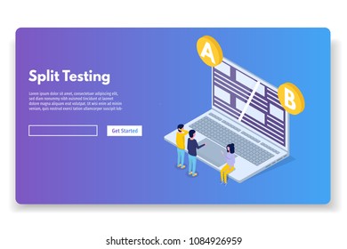 A-B comparison. Split testing isometric concept. Vector illustration.