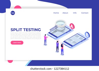 A-B comparison. Split testing isometric concept. Vector illustration.