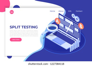 A-B comparison. Split testing isometric concept. Vector illustration.