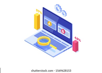 A-B comparison. Split testing isometric concept. Vector illustration.