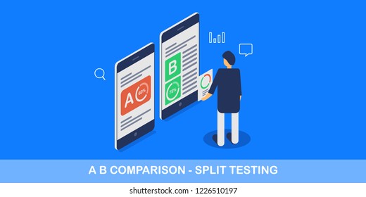 AB comparison, Split testing, AB test marketing flat vector conceptual vector 3D isometric