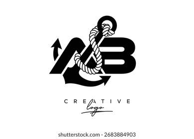 Logo de AB Creative Monogram Latter con diseño de ancla y cuerda