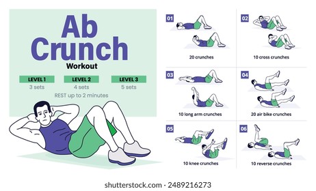 Ab Crunch Workout Complete Step-by-Step Guide for a Home Workout-Vector Design