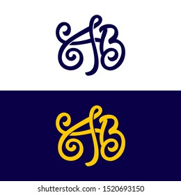 AB hand drawn lettering initial alphabet logo concept. symbol and icon of AB