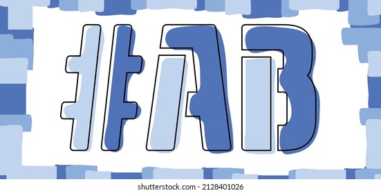 AB Hashtag. Isolate curves doodle letters. Blue colors. Hashtag #AB is abbreviation for the Canadian provinces Alberta for social network, Canada web resource, mobile apps.