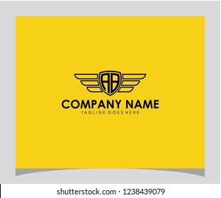 AB initial font, shield whith wings monogram geometric template letter icon logo design vector eps 10
