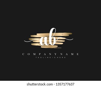 AB initial handwriting logo with brush gold color template vector