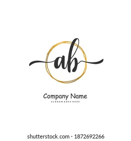 AB Initial handwriting and signature logo design with circle. Beautiful design handwritten logo for fashion, team, wedding, luxury logo.