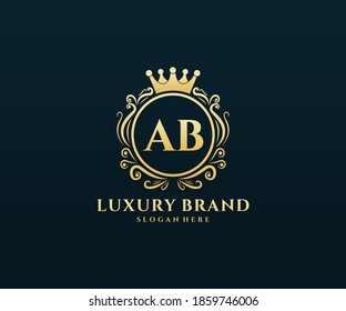 AB Initial Letter Gold kalligraphische feminine Blütenhandgezeichnet heraldische Monogramm antike Vintage Stil Luxus Logo Design.