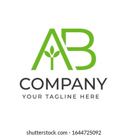 La letra inicial de AB con la plantilla de logotipo de forma de planta hoja, archivo vectorial pasos 10 texto y color es fácil de editar