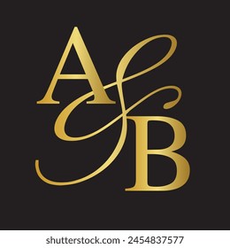 AB initial letters with ampersand. AB logo design. Wedding Monogram. Gold letters. Big Ampersand