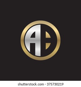 AB initial letters circle elegant logo golden silver black background