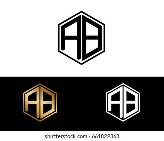 AB initial letters linked with hexagon shape logo
