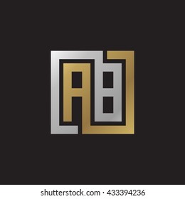 AB initial letters looping linked square elegant logo golden silver black background