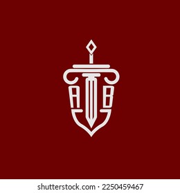 AB initial logo monogram design for legal lawyer vector image with sword and shield