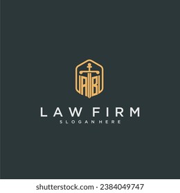 AB initial logo monogram with shield and sword style design for law firm