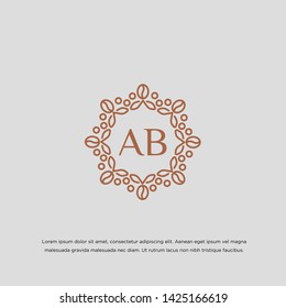 ab initial logo template design, coffee beans design with monoline style