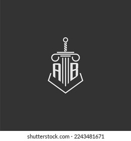 AB initial monogram law firm with sword and pillar logo design