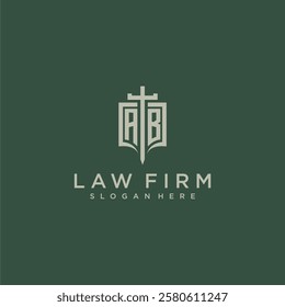 AB initial monogram for law firm with sword and shield logo image