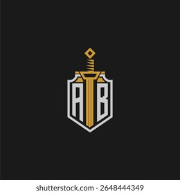AB initial monogram for shield and sword style image