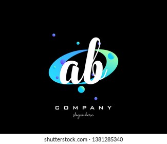 AB initials handwriting letters logo with colorful shape background - Vector 