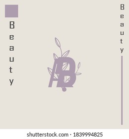 The ab initials logo is purple in color, inspired by a woman logo and a leaf that depicts an elegant and feminine logo