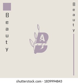 The ab initials logo is purple in color, inspired by a woman logo and a leaf that depicts an elegant and feminine logo