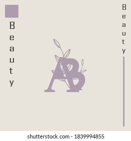 The ab initials logo is purple in color, inspired by a woman logo and a leaf that depicts an elegant and feminine logo