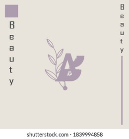 El logo de las iniciales de la ab es de color púrpura, inspirado en el logo de una mujer y una hoja que representa un logo elegante y femenino
