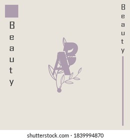 El logo de las iniciales de la ab es de color púrpura, inspirado en el logo de una mujer y una hoja que representa un logo elegante y femenino