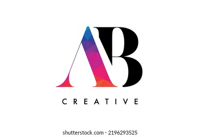 Diseño de letras AB con corte creativo y textura arcoiris colorida. Logotipo vectorial de icono de la letra AB con fuente seria y estilo minimalista.