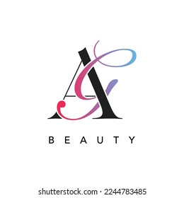 AB Letter Icon Vector Design with Creative Cut and Colorful Logo with Serif Font and Script Style