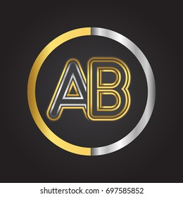 AB Letter logo in a circle. gold and silver colored. Vector design template elements for your business or company identity.