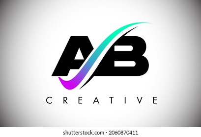 AB Letter-Logo mit kreativer Swoosh-Linie. AB Icon Vector mit feinem Schrift und lebhaften Farben Illustration.