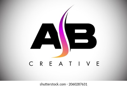 AB Letter Logo Design with Creative Shoosh and Modern Look Vector Illusttration. AB Letter Icon Logo with curved shape in the Middle